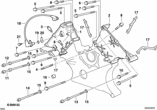 Cubierta superior de la caja de la cadena para BMW Serie 5 E34, Serie 7 E32 E38, Serie 8 E31 (OEM 11141729583). Original BMW.