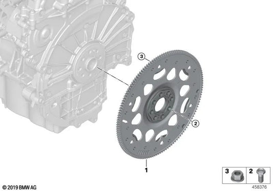 Volante de inercia para BMW Serie 1 F40, F52 Serie 2 F44, F45, F46 i I12, I15 X1 F48, F49 X2 F39 (OEM 11228621873). Original BMW