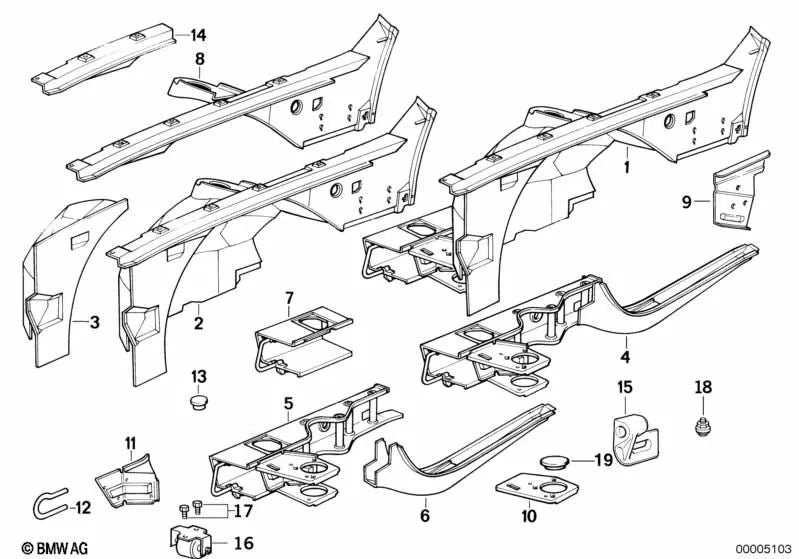 Sección parcial del soporte derecho para BMW E34 (OEM 41118102462). Original BMW