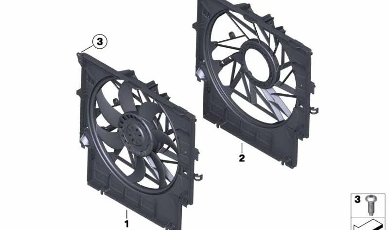 Fan housing with fan for BMW X3 F25, X4 F26 (OEM 17427601176). Original BMW