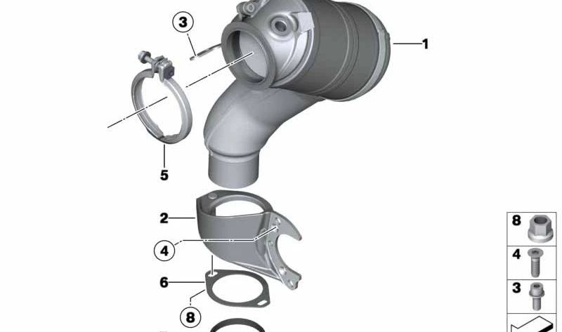 Near-engine catalytic converter bracket OEM 18327845899 for BMW F10, F06, F12, F13. Original BMW.