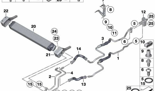 Soporte del Enfriador de Aceite para BMW Serie 6 F06, F06N, Serie 7 F01, F01N, F02, F02N (OEM 17217980105). Original BMW