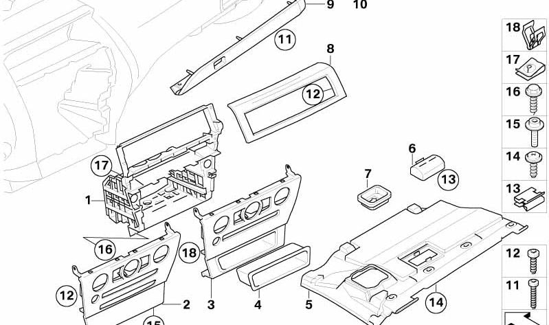 Decorative Cover Center Dashboard for BMW 6 Series E63, E64 (OEM 51457073721). Original BMW