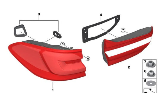 Rear Trunk Light Gasket Set for BMW G31N (OEM 63215A18CA2). Original BMW.