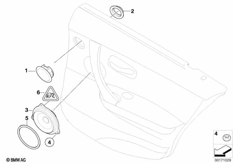 Anillo de amortiguación para altavoz de puerta para BMW Serie 3 E90, E90N, E91, E91N (OEM 65134163860). Original BMW.