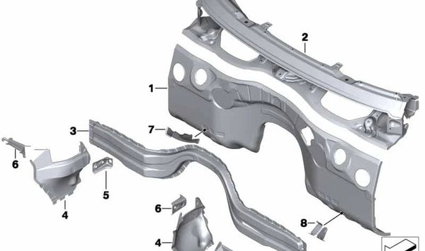 Placa de cierre del compartimiento del motor izquierda para BMW E81, E82, E87, E88, E90, E91, E92, E93 (OEM 41217135629). Original BMW