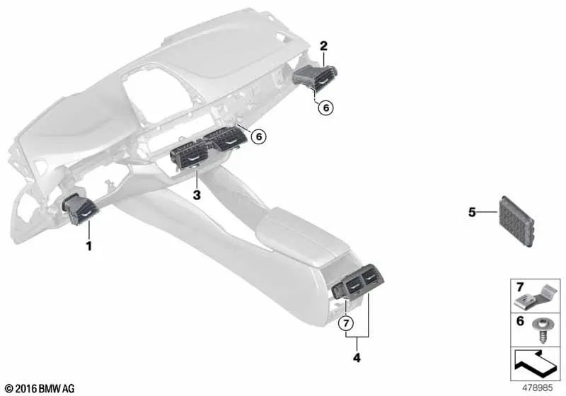 Rejilla de ventilación de aire fresco para BMW F90, G30, G31 (OEM 64229357865). Original BMW.