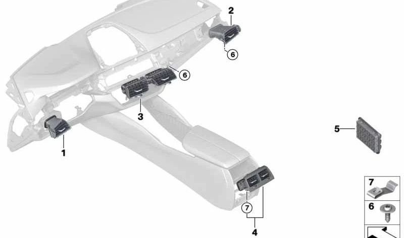 Rejilla de ventilación del lado del conductor para BMW G30, G31, G32 (OEM 64229329543). Original BMW