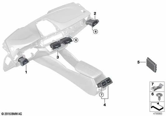 Passenger side air vent for BMW F90, G30, G31, G38, G32 (OEM 64229329585). Original BMW.