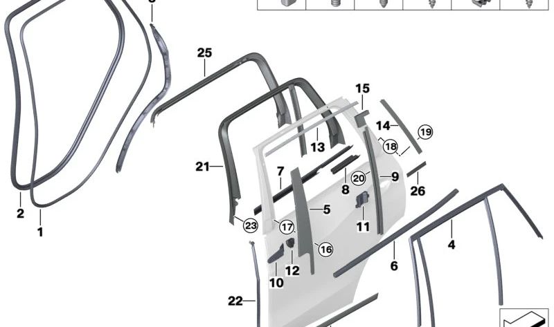 Sellado de ventana puerta trasera derecha OEM 51357484062 para BMW X7 (G07). Original BMW