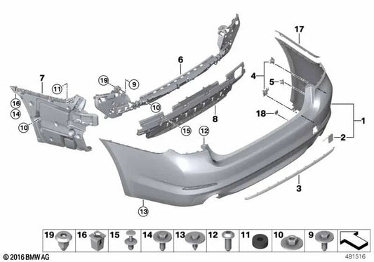 Grundierte Stoßstangenverkleidung hinten für BMW G30 (OEM 51127475592). Original BMW