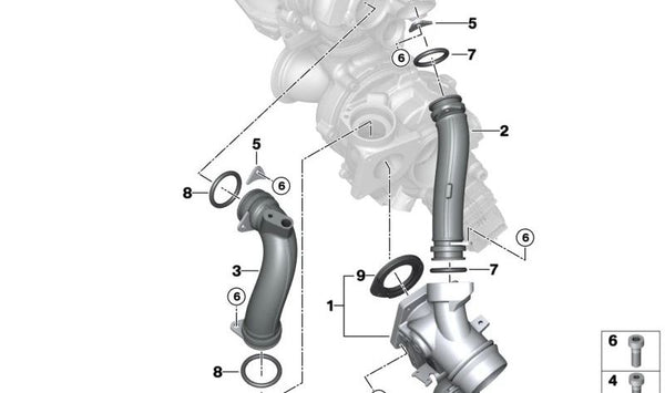 Tubo de conexión con válvula de bypass OEM 11658513575 para BMW (Modelos compatibles: F20, F21, F22, F23, F30, F31, F34, F32, F33, F36, G30, G31, G11, G12, G01, G02, F15). Original BMW