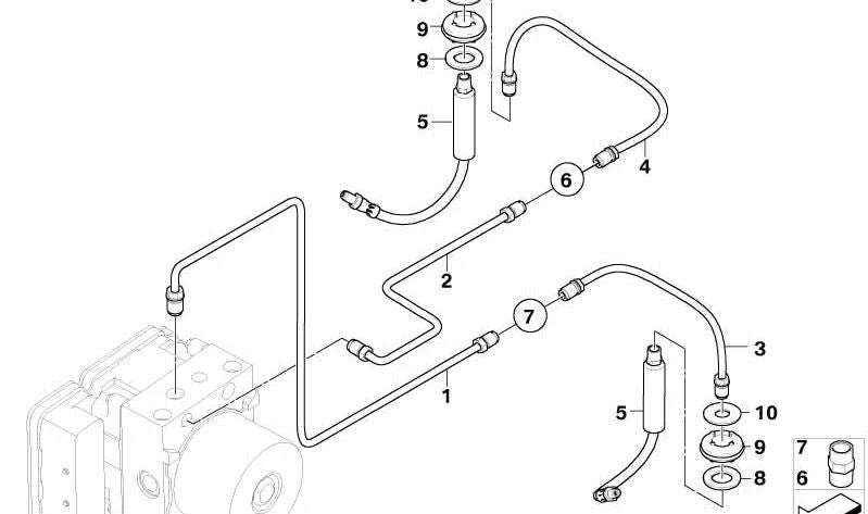 Tubo de freno OEM 34322283833 para BMW Serie 5 (E60, E61) y Serie 6 (E63, E64). Original BMW.