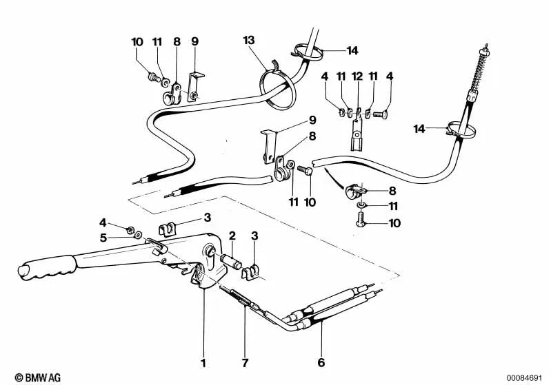 Cable de freno de mano izquierdo para BMW Serie 3 E46, E90, F30, Serie 5 E39, E60, F10 (OEM 34412160464). Original BMW