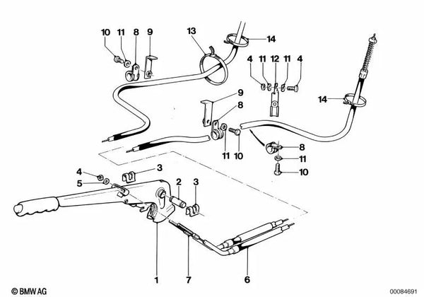 Cable de freno de mano izquierdo para BMW Serie 3 E46, E90, F30, Serie 5 E39, E60, F10 (OEM 34412160464). Original BMW