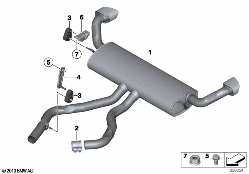 Silenciador trasero para BMW X5 F15, X6 F16 (OEM 18308573232). Original BMW.