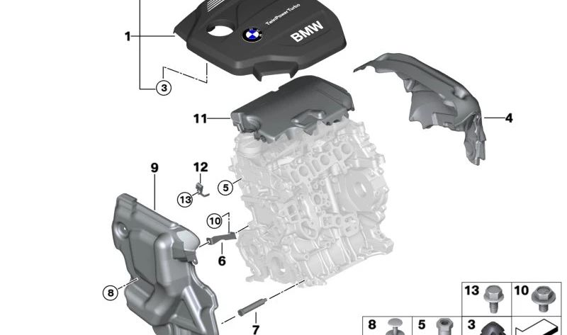 Cubierta Acústica para BMW F20N, F21N (OEM 11148513839). Original BMW