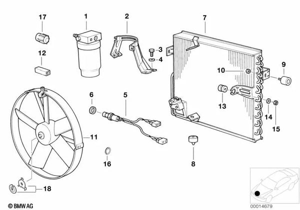 Condensador de Aire Acondicionado para BMW E31 (OEM 64531392941). Original BMW