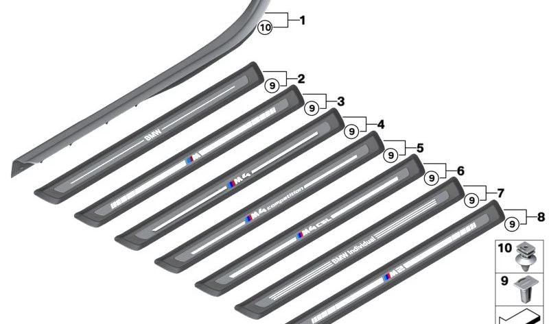 Listón de cubierta entrada delante izquierda para BMW G42, G87 (OEM 51475A04FD3). Original BMW