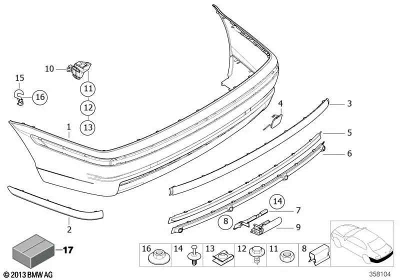 Primed Rear Bumper Trim for BMW 3 Series E46 (OEM 51122492223). Original BMW