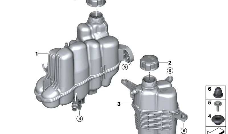 Depósito de expansión OEM 17135A14989 para BMW U06, U11, U12, U10, U25. Original BMW.