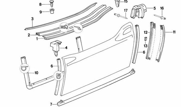 Burlete de puerta izquierda OEM 51212291893 para BMW (Modelos compatibles: E46). Original BMW.