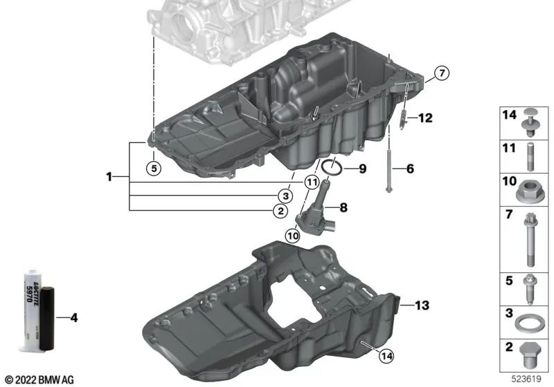 Cárter de aceite para BMW Serie 7 G70 (OEM 11138595462). Original BMW