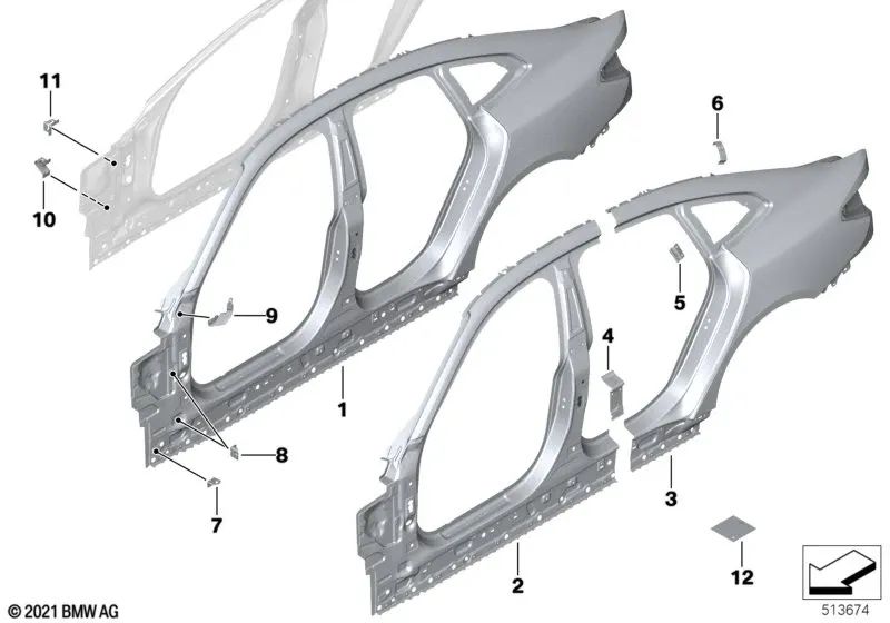 Armazón lateral derecho para BMW Serie 4 G26, G26E, G26F, G26N (OEM 41219625528). Original BMW.