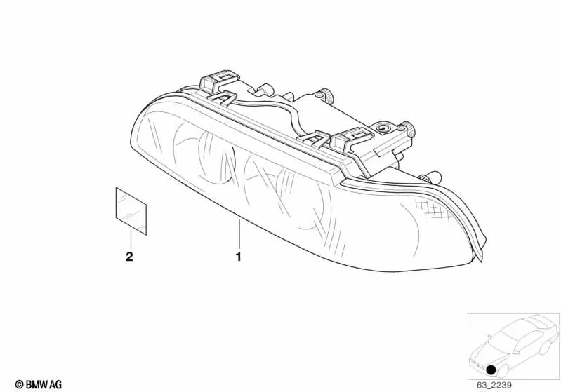 Faro izquierdo, intermitente blanco para BMW Serie 5 E39 (OEM 63128375299). Original BMW