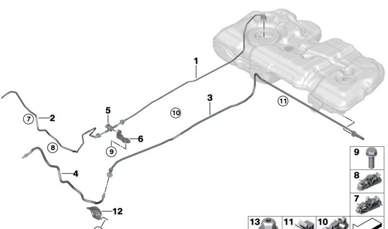 Tubo de combustible OEM 16129894834 para BMW Serie 1 (U06). Original BMW