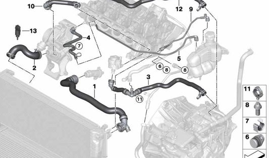 Tubería Bomba de Agua-Turboalimentador para MINI F54, F55, F56, F57, F60 (OEM 17127617369). Original BMW.