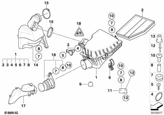 Silenciador de ruido de admisión para BMW Serie 5 E60N, E61N (OEM 13717571464). Original BMW.