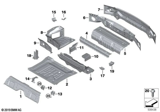 Travesaño del suelo del maletero trasero para BMW Serie 8 F91, F92, F93, G14, G15, G16 (OEM 41007499126). Original BMW.