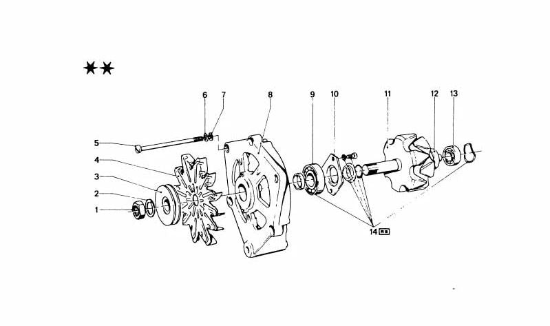 Rodamiento de bolas acanalado para BMW Serie 3 E21, E30, E36, Serie 5 E12, E28, E34, Serie 6 E24, Serie 7 E23, E32, Serie 8 E31 (OEM 12311739203). Original BMW.