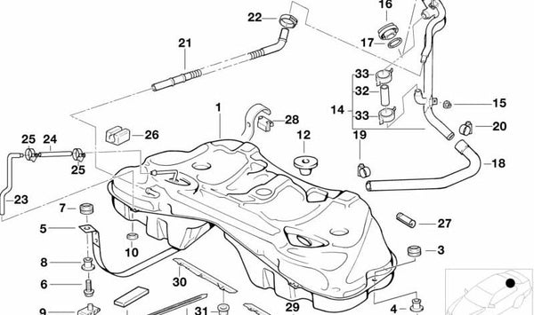 Tubo de llenado de plástico para BMW Serie 7, E38 (OEM 16116752477). Original BMW