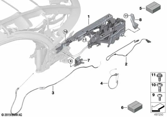 Cinemática compartimento de capota derecha para BMW F91, G14 (OEM 54377443104). Original BMW.