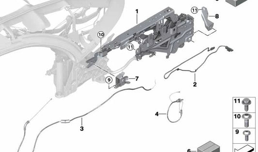 Mecanismo cinemático del compartimento de capota izquierdo OEM 54377443103 para BMW F91, G14. Original BMW.