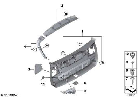 Revestimiento del portón trasero derecho para BMW X1 F48, F49 (OEM 51497407216). Original BMW