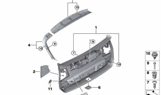 Revestimiento interior izquierdo del portón trasero OEM 51498064789 para BMW F48 X1 (2015 en adelante). Original BMW.