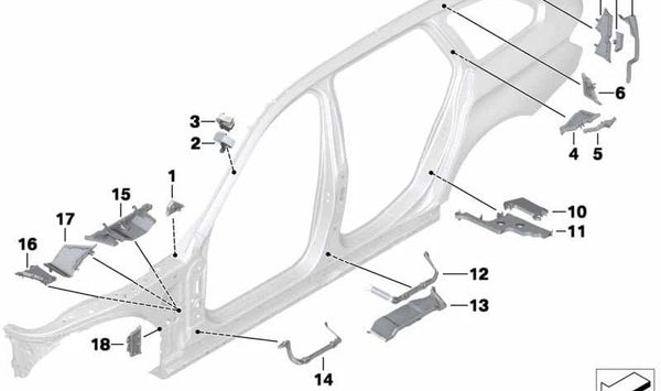 Revestimiento interior del paso de rueda derecho OEM 41217206362 para BMW F10, F11. Original BMW