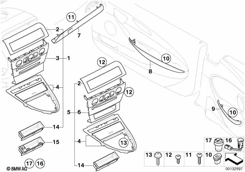 Front left door decorative moulding for BMW E63, E64 (OEM 51418041747). Original BMW.