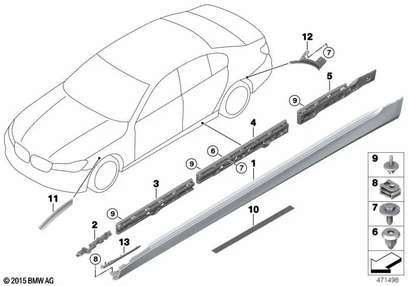 Revestimiento lateral imprimado derecho para BMW Serie 7 G12, G12N (OEM 51777408300). Original BMW