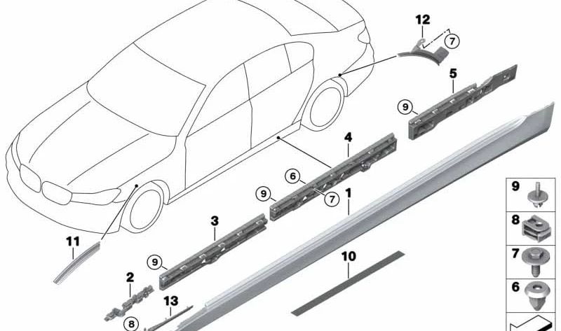 Faldón lateral derecho imprimado OEM 51777459968 para BMW Serie 7 (G11, G12). Original BMW.