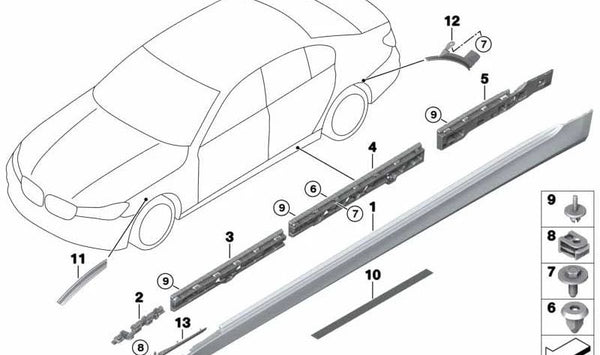 Faldón lateral derecho imprimado OEM 51777459968 para BMW Serie 7 (G11, G12). Original BMW.