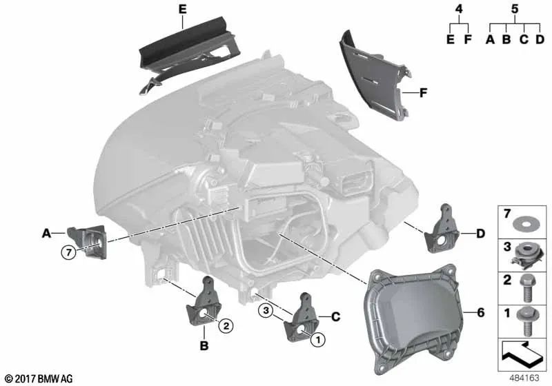 Juego de soportes para faros para BMW I01, I01N (OEM 63117367757). Original BMW