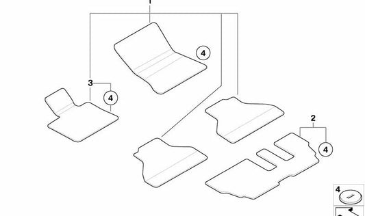 Juego de Alfombrillas de Terciopelo para BMW X5 E70 (OEM 51477290016). Original BMW