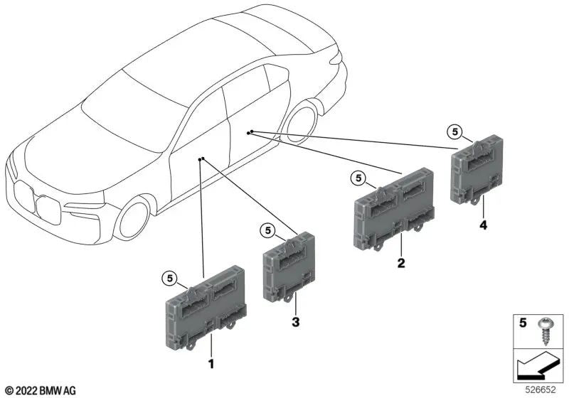 Unidad de control puerta trasera lado del conductor para BMW G70, I20 (OEM 61355A6BEF4). Original BMW