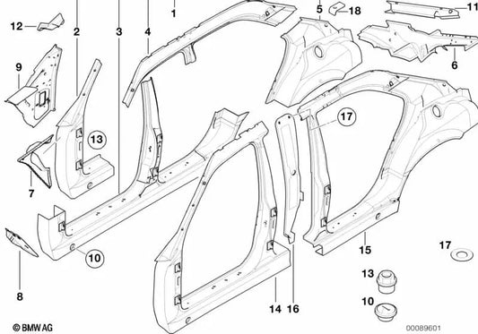 Front right inner pillar cover for BMW 7 Series E38 (OEM 41008198592). Original BMW.