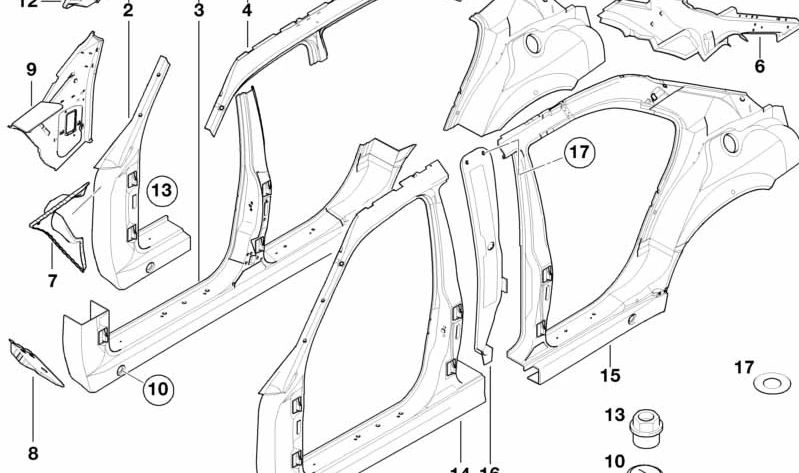 Moulage b pilar avec entrée droite OEM 41008225974 pour BMW E38. BMW d'origine.