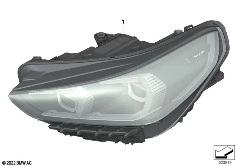 Left AHL High LED headlight for BMW U11 (OEM 63115A64423). Genuine BMW.